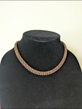 Braided Metallic Brown Beaded Statement Necklace